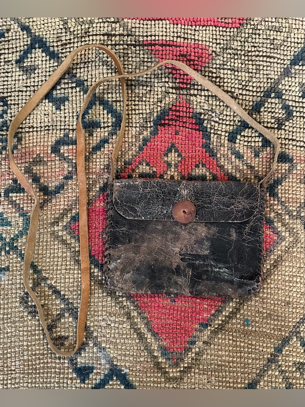 Vtg Distressed Bohemian Cross Body Leather Bag Satchel San Miguel Mexico